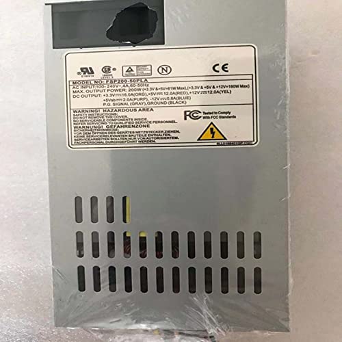 Close-up of NovaEluc FSP Flex Small 1U 200W Power Supply label with detailed specifications