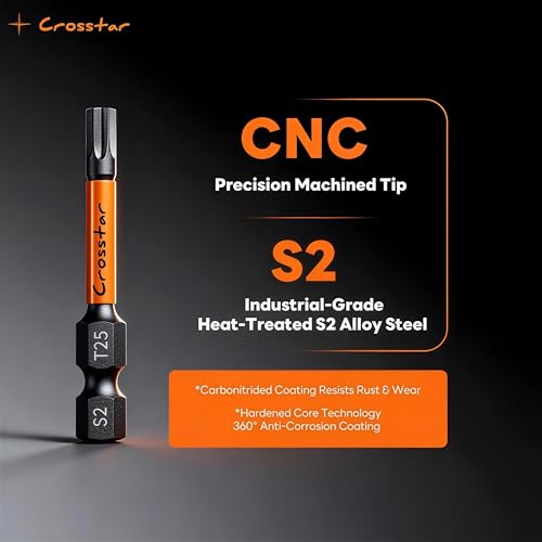 Image of Crosstar 20 Pcs TT25 Impact Torx Bit Set, S2 Steel Magnetic Security Star Bits, Tamper Proof Torx Screwdriver Bits with CNC Tips for Drill /Driver, Automotive, Woodworking & Home Repair