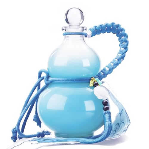 EsyHocm Glass Gourd Water Bottle Drinking Gourd Bottle Unique Bottle for Home Decoration Sports Water Bottle for Outdoor 18oz Capacity Glass Material (Blue)