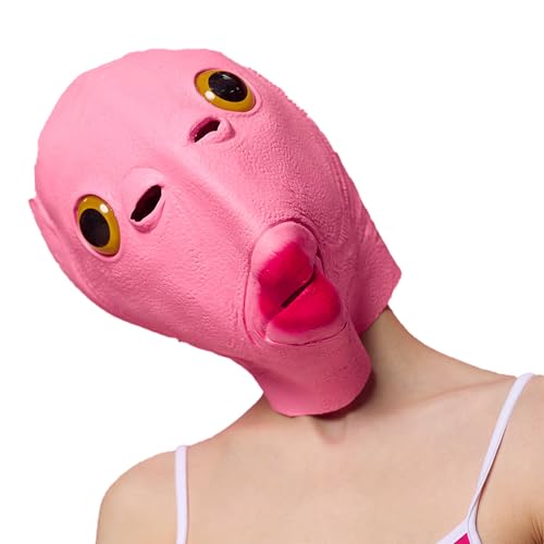 AQKILO Pink Fish Mask for Adults Natural Latex Sea Creature Full Head Mask for Halloween Cosplay and Costume Parties
