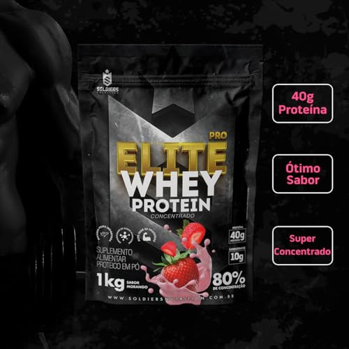 Elite Pro Whey Protein Concentrado 80% - Sabor Morango - 1kg - Soldiers Nutrition