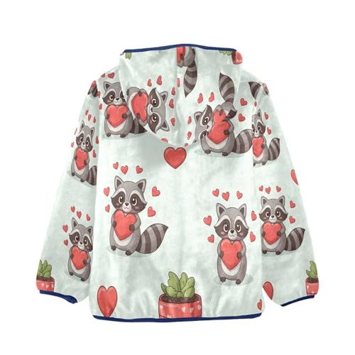Cute Raccoons Holding Red Hearts Toddler Fleece Jacket Girl Boys Hooded Fleece Jacket Coat Warm Outwear Zip-up 3-10T2