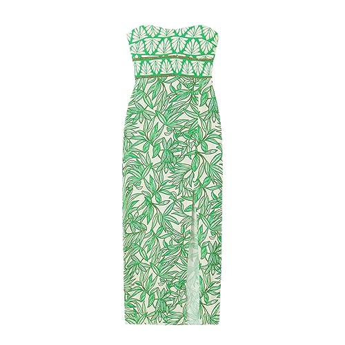 Printed Bandeau Dress Women's Elegant Back Gathered Bohemian Midi Dress