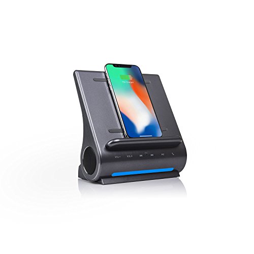 Azpen Dockall D108 Wireless Charging Dock w/Bluetooth Speakers. Qi-Certified Wireless for 7.5W Charging