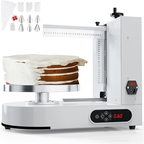 PYY Cake Decorating Machine - Automatic Cake Cream Spreading Machine for 4-12 Inch Cake Icing Machine, Electric Cake Turntable 60-320 RPM with Adjustable Scrapers, maquina para decorar pasteles