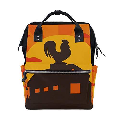 zaino da viaggio in tela con immagine di gallo sulla fattoria
