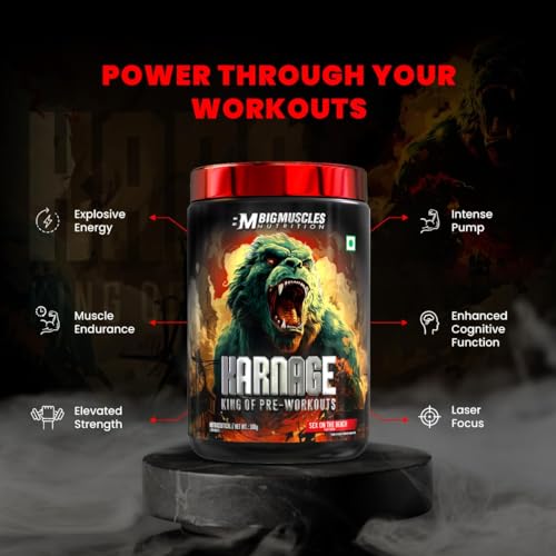 Image of Bigmuscles Nutrition Karnage Pre workout [60 Servings, Arctic Blast] | Pre-workout Supplement Supports to Improve Focus, Strength, Energy and Pump, Banned Substance Tested, Dope Free, 300g