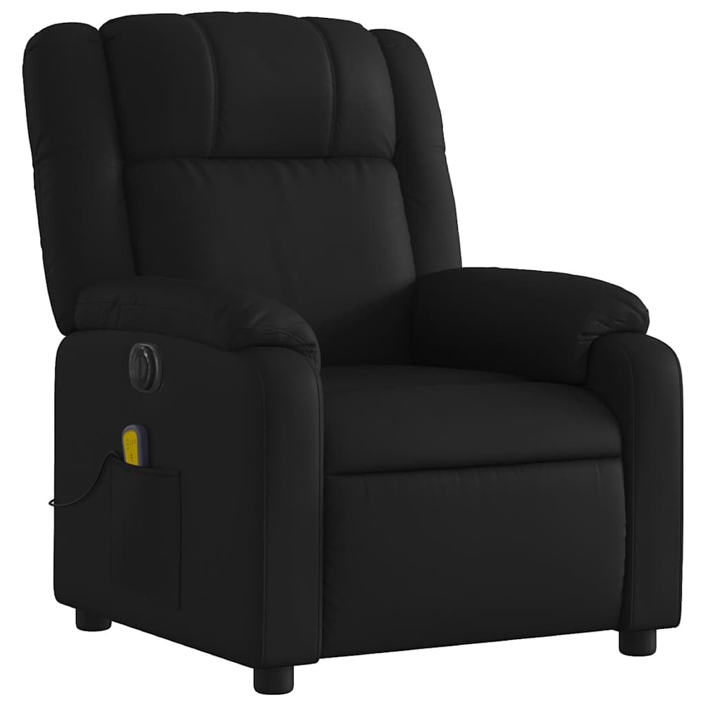 Sillón de masaje eléctrico negro de piel sintética con 6 puntos de masaje vibratorio y motor eléctrico, sillón relax con respaldo automático y reposapiés