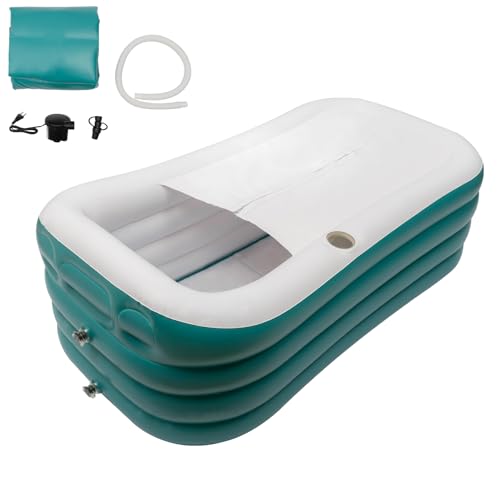 Aufblasbare Badewanne,Faltbare Mobile Freistehende Badewanne,Ergonomische Rückenlehne,PVC,Eisbad mit Abdeckung & Pumpe für Erwachsene und Dusche,152 * 84 * 52cm(ökologisch grün)