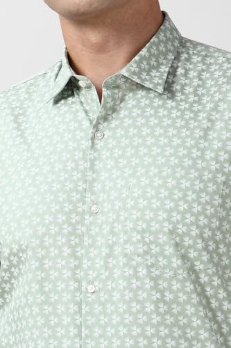 Image of Peter England Men's Printed Formal Shirt with Elegant Bloom Pattern - 100% Cotton, Full Sleeves, Regular Fit