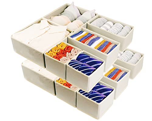 12 Pack Drawer Organizers, Drawer Dividers Storage Bins, Foldable Drawer Organizers For Clothing, Cloth Clothes Drawer Organizer For Underwear,Folded Clothes,Baby Clothing,Socks,Bra,Towels,Ties #TOP5