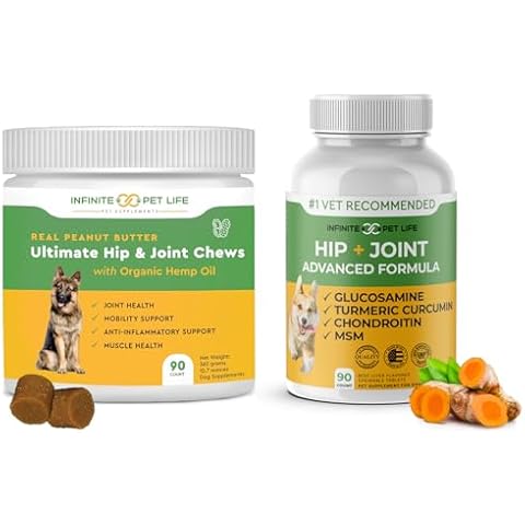 Infinite Pet Life Hip & Joint Supplement Bundle for Dogs - Glucosamine, Chondroitin, MSM & Turmeric Chews (90 Chewable Tablets + 90 Peanut Butter Soft Chews) - Relieves Pain and Enhances Mobility Cover