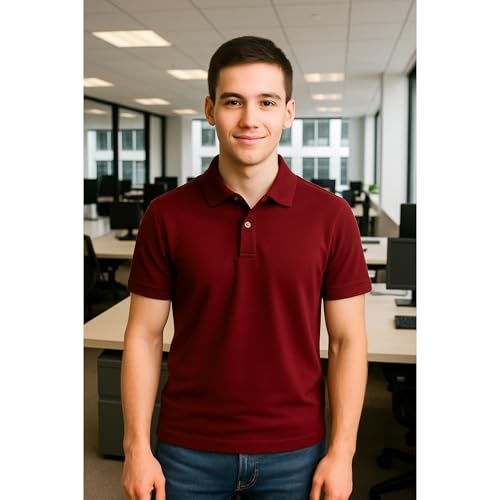 Men's Fashion Polo Shirt Stylish Comfortable Fit All Time Casual Solid Classic Youth Men Polo Shirt. (Burgundy, XXL)