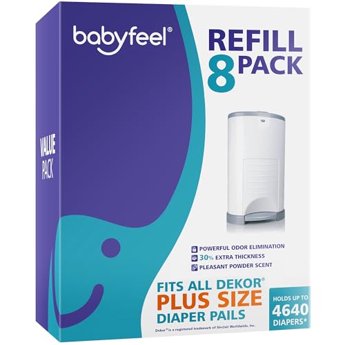 Image of Babyfeel Refills for DEKOR PLUS Diaper Pails, 8 Pack, Exclusive 30% Extra Thickness, Fresh Powder Scent, Holds up to 4640 Diapers