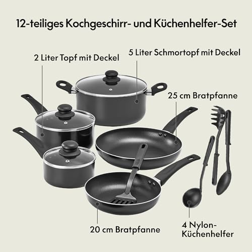 bella Kochgeschirr-Set, 12-teilige Töpfe und Pfannen mit Utensilien, antihaftbeschichtet, PFOA-frei, kratzfeste Kochfläche… – Ansicht 3