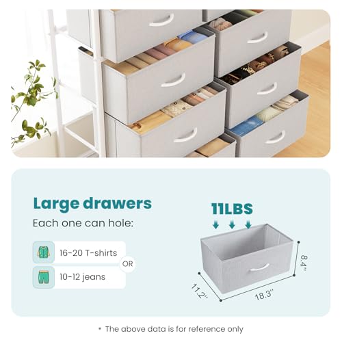 Image of OLIXIS 8 Drawer Dresser for Bedroom, Fabric Storage Tower with Wooden Top and Metal Frame, Dresser Organizer for Living Room Closet Entryway, Light Grey