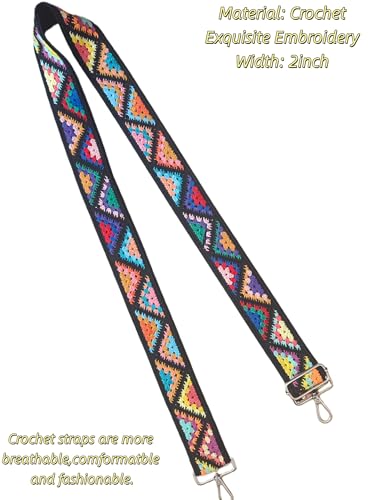 Image of Wide Purse straps Crochet Flower replacement crossbody for Handbag Adjustable Embroidery Knit Guitar Shoulder strap