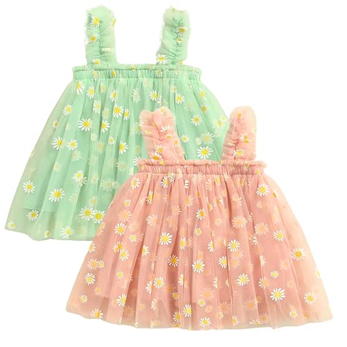 Image of TotzTouch Baby Girls Knee-Length Dress | Frock Cami Strap Flared Printed Net Sleeveless Gown