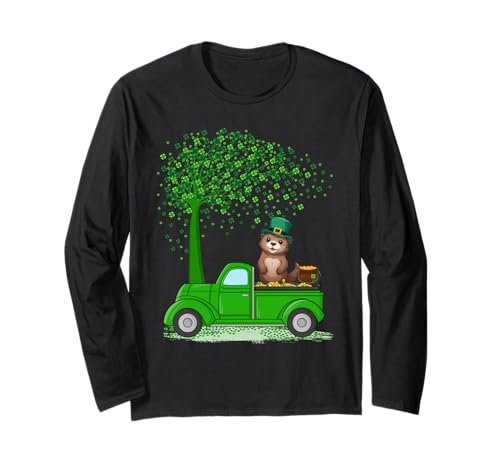 Irish Green Truck On Otter St Patrick's Day Tree Long Sleeve T-Shirt