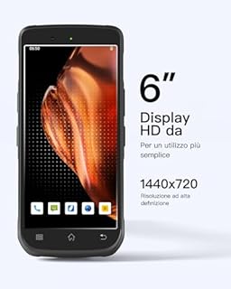 Inateck Android 12 Scanner di Codici a Barre PDA, Schermo Touch 6", Lettore 1D/2D con Impugnatura, Bluetooth, IP66 6500mAh, Wi-Fi 6 e 4G, per Commercio, Magazzino, Logistica, Sanità