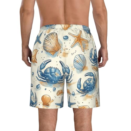 Men's Quick Dry Swim Shorts Crabs Starfish and Shells Sea Ocean Beach Vintage Beach Trunks with Pockets2