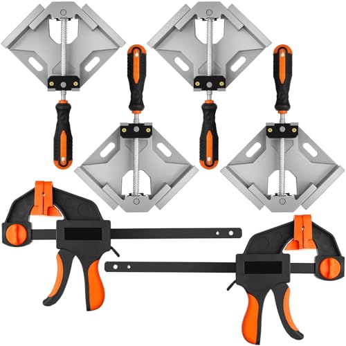 Leriton XEI-LERITON-44 6 Pcs Right Angle Clamp One Handed Ratchet Clamp 90 Degree Corner Clamps Wood Clamps 6 Inch Bar Clamp Single Handle Clamps Trigger Clamp cover