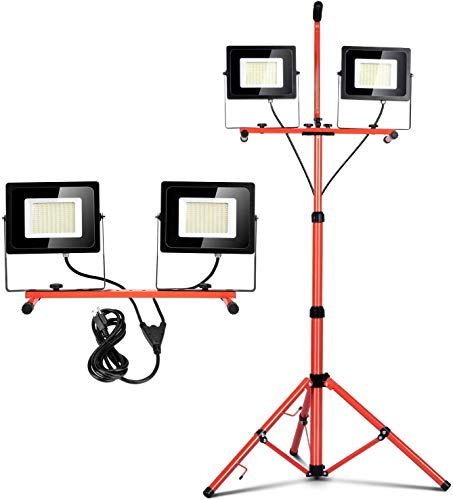 LED Work Light with Tripod Stand 10000 Lumens 5000K Dual Head Portable Tripod
