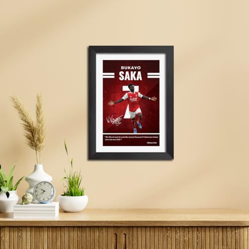 Image of TenorArts Bukayo Saka Quotes Poster Arsenal Laminated Photo Print Frame Painting with Matt Finish Black Texture (12 inches x 9inches)