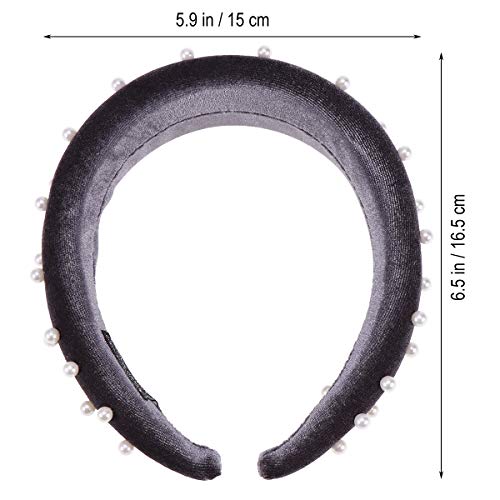 Beaupretty Pearl Sponge Velvet Vintage Wide Plain Headband Pearl Hair Hoop Hairband for Women(Grey), Picture 2 - Image 2