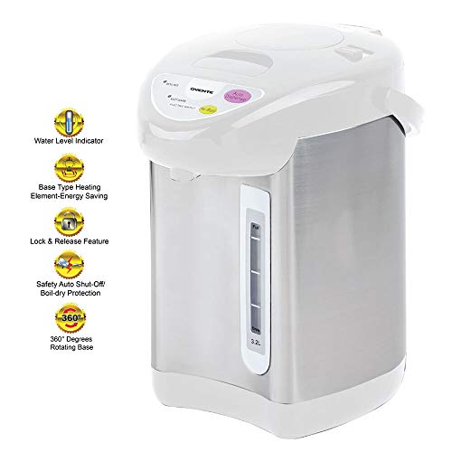 Ovente Electric Stainless Steel Insulated Hot Water Boiler and Warmer 3.2 Liter, 700 Watt Water Dispenser Automatic Keep Warm Setting & Boil Dry Protection, Perfect for Tea or Coffee, White WA32W