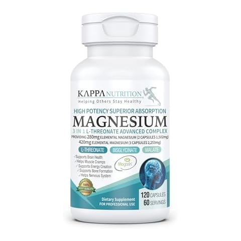 (120 Capsules), 2,253mg Per Serving, Providing 420mg Elemental Magnesium, L-Threonate, Bisglycinate Chelate, Malate, from Kappa Nutrition. Cover