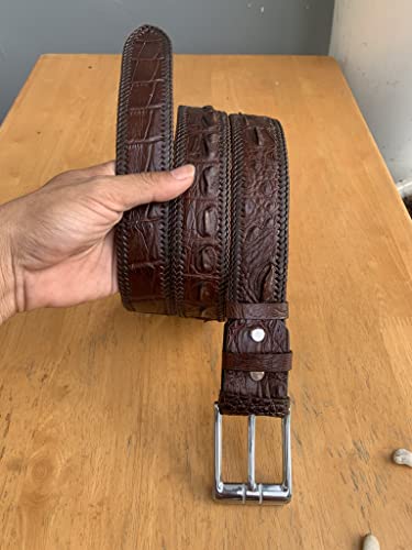 Dark brown genuine Alligator leather unjointed belts buckle for men, real crocodile skin Men's belts, strap width 1.57"3