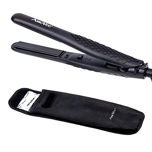 AmoVee Mini Flat Iron Hair Straightener with Ceramic Plates & Adjustable Temp - Straightens & Curls All Hair Types Anti-frizz, for Travel, Carry Bag