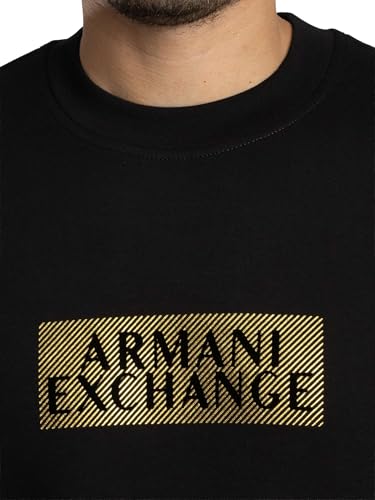 Armani Exchange Men's Bonded Stretch Gold Logo Center Chest Crewneck Sweatshirt4