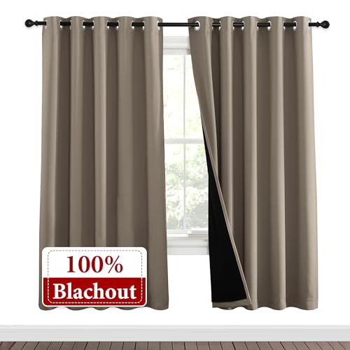Image of NICETOWN Taupe Full Shade Curtain Panels, Pair of Energy Smart & Noise Blocking Out Blackout Drapes for Dining Room Window, Thermal Insulated Guest Room Lined Window Dressing(Taupe, 62 x 72 inch)