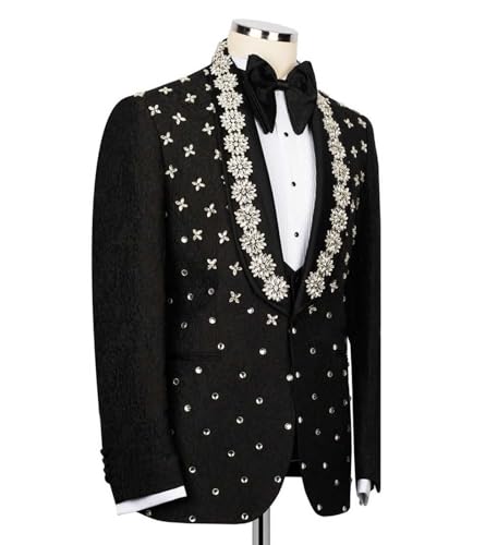 Men’s Beads Suits Shiny Diamond 3 Piece Slim Fit Floral Blazer Jacket Pants Vest Tuxedo Set for Dinner,Prom,Wedding2