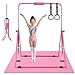 Gymnastikstange Kinder mit Verstellbaren Höhen, Faltbare Reckstange Reckanlage mit Gymnastikmatte, Stangenpolster, 2 Ringen, Turnreck Indoor Outdoor, Horizontale Training Bar Trainingsgeräte (Pink)