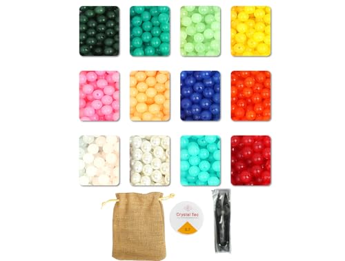 Image of Ambitieux 12 Types of Colorful 900+ pcs 8mm of Plastic Beads - Perfect for Crafting (12 Colors Sorted Beads), Multicolor