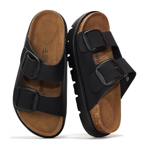 Project Cloud 100% Genuine Leather Platform Sandals Women Footwear - Wedge Chunky Slides for Women 2026 with Memory Foam Insole & Cork Footbed Womens Sandals (GreeceChunky)