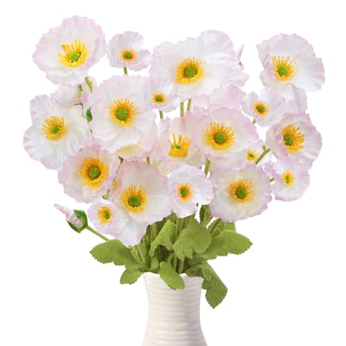Zythrem 6pcs Artificiales de Amapola Rosa pálido Flores Artificiales Decoración Flores Secas Decoración Flores Artificiales Rama de FloresPlanta Artificial para jarrón Alto decoración del hogar