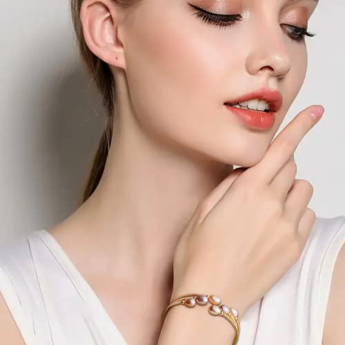 Sonateomber Dainty Gold Freshwater Pearls Chain Bracelet for Women, Statement Paperclip Rosary Purple Pearl Beaded Bangle Cuff Jewelry Gifts2