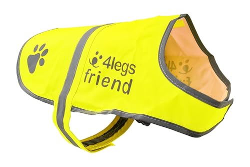 4LegsFriend Hunde Sicherheitsweste mit Leinenbefestigungsring 5 Größen - Hohe Sichtbarkeit für Outdoor Aktivitäten Tag und Nacht, Hält den Hund Sichtbar, Sicher vor Autos und Jagtunfällen (M)