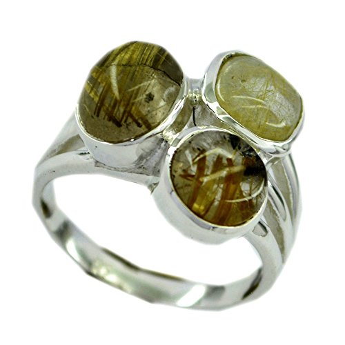 Bague en quartz rutile véritable, anneau argent sterling taille 46-68