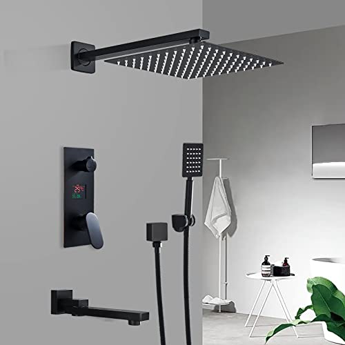 Colonne Douche Encastrable Noirs avec Tête de Douche 20x20cm,Système de Douche Encastré et Douchette,mitigeur de douche à cascade Technologie d'injection d'air avancée dissimulé ‎Installation