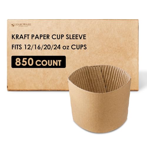 [850 COUNT]Harvest Pack Coffee Sleeves, Disposable Corrugated Brown Kraft Durable Paper Cup Sleeves, Fits 12/16/20/24 oz Cups, Recyclable Cup Sleeve Holder, Hand Protector for Coffee, Tea or Hot Drink