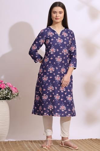 Image of W for Woman Pink Bold Geometric Printed Pure Cotton Straight Kurta