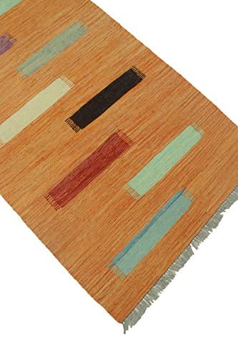 Noori Rug - Premium & Luxury Imported - Handmade Winchester Flatweave Jasman Runner - Orange - Charcoal, 2'9" X 9'8" - Entryway - Kitchen - Bedroom #TOP1
