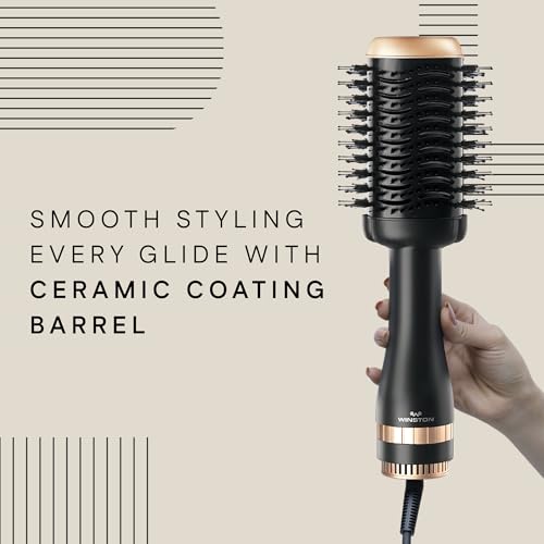 Image of Winston 2-in-1 Hair Styling Blow Brush for Women - 1200 Watts | Hot Air Brush, Hair Volumizer Brush, Hair Blow Dryer Brush with Charcoal Bristles for Salon-Quality Volume and Shine (Black) 1 Year Warranty