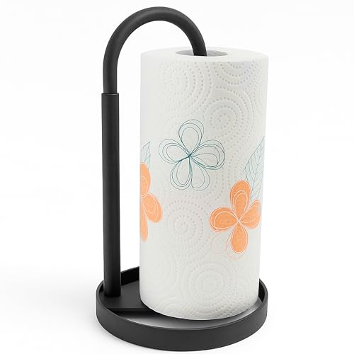 Portarrollos de Papel de Cocina de Pie - Soporte para Rollo Metálico Negro Moderno - Dispensador Vertical y Resistente para Encimera de Cocina y Baño Portarrollos de Papel de Cocina de Pie - Soporte para Rollo Metálico Negro Moderno - Dispensador Vertical y Resistente para Encimera de Cocina y Baño
