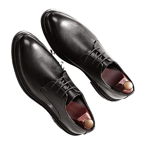 Zapatos de vestir para hombre de cuero negro, calzado de negocios con elegante acabado puntiagudo